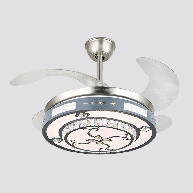 Ronde hangende ventilatorlampbeveiliging Modern Crystal 19 "Wide Led Silver Semi Flush Mount Light, 4 Blades