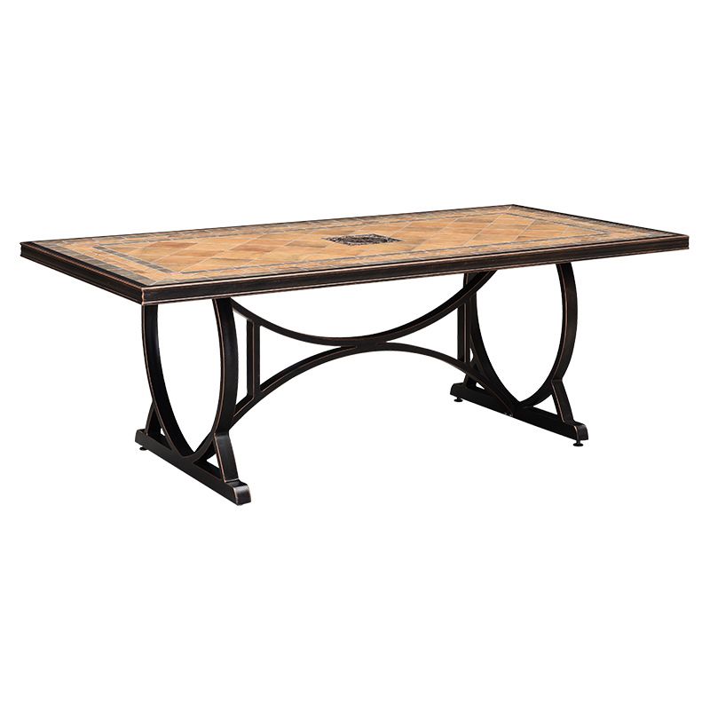 Stone/Ceramic Dining Table Outdoor Aluminum Base Patio Table in Brown