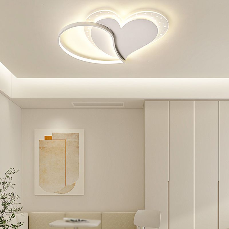 Heart Shape LED Ceiling Flush in White Finish Acrylic Kids Style Flush