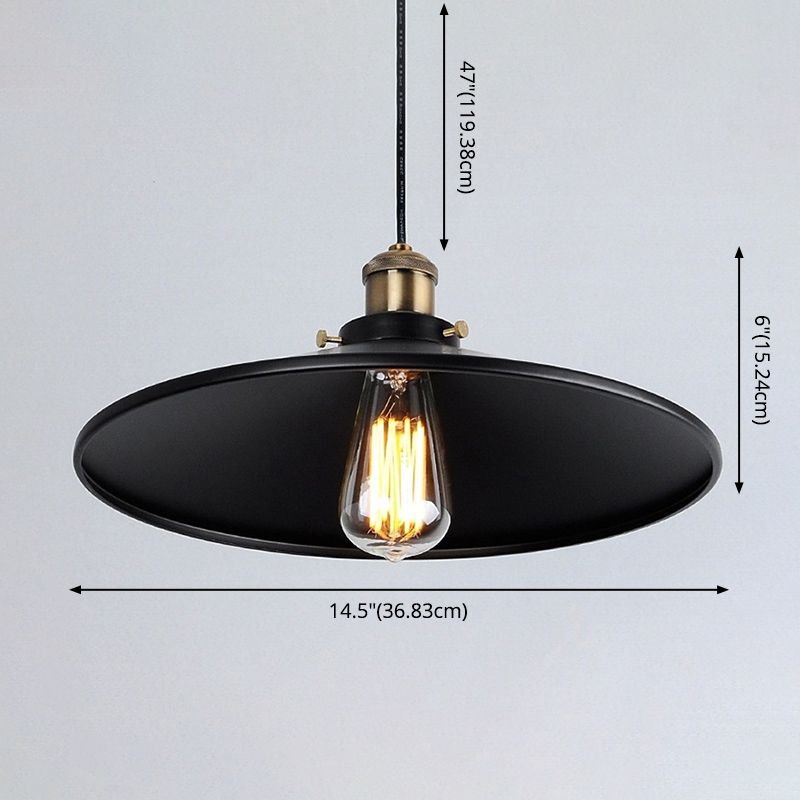 Black 1 Light Pendant Light Industrial Retro Tapered Shade Metal Hanging Lamp  for Dining Room