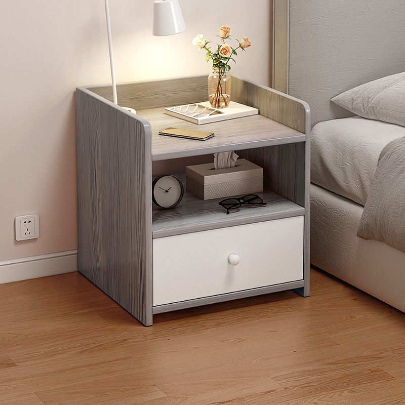 Modern Accent Table Nightstand Antique Finish Open Storage Bedside Cabinet