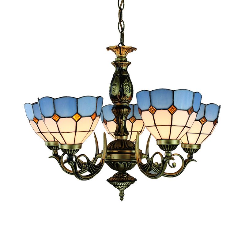 Tiffany Bowl Hanging Ceiling Light Stained Glass 5 Lights Chandelier Lighting for Dining Room