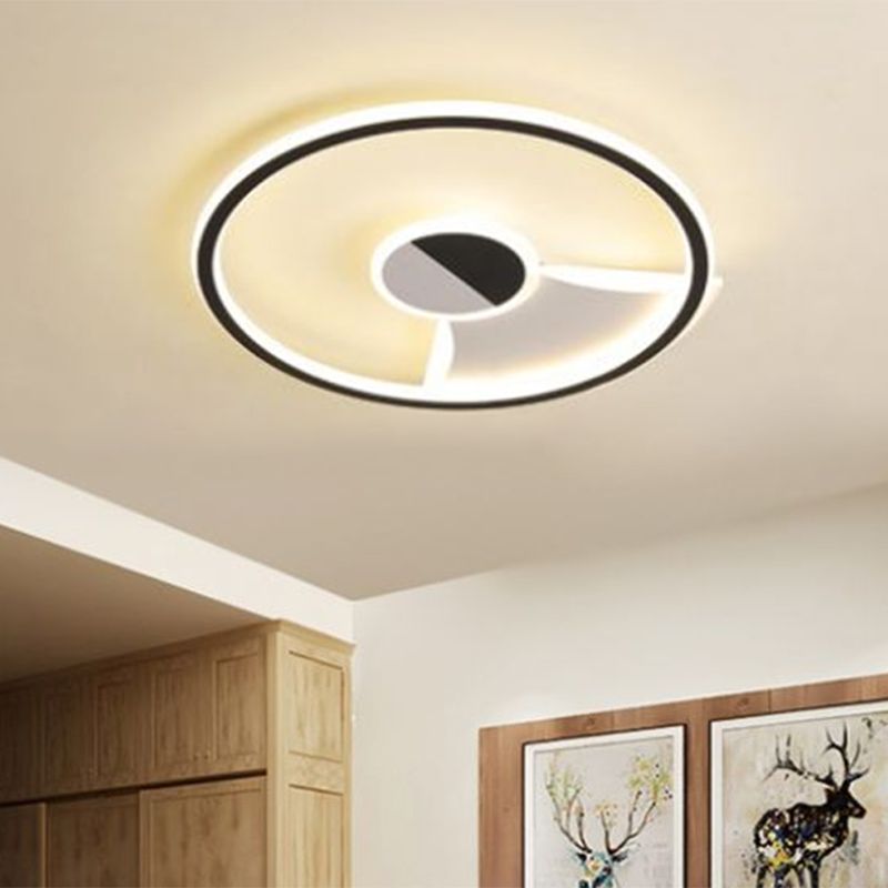 Acrylic Circular Flush Ceiling Light Simple Style LED Black and White 16"/19.5"/23.5" Dia LED Ceiling Lamp for Bedroom in Warm/White