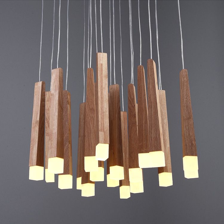 Matchstick Dining Room LED Pendant Light Wood 1/5/7-Light Ceiling Light Fixture with Diffuser in Warm/White Light