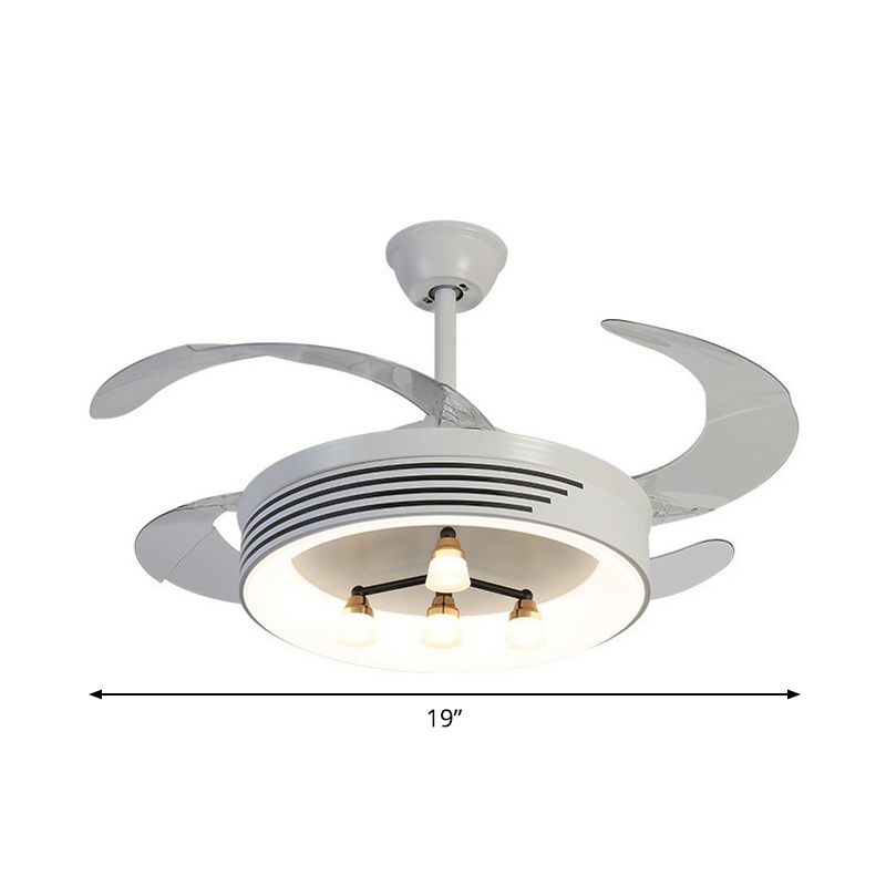 19" Wide Acrylic Geometric Semi Flush Contemporary LED White Pendant Fan Light Fixture with 4 Blades