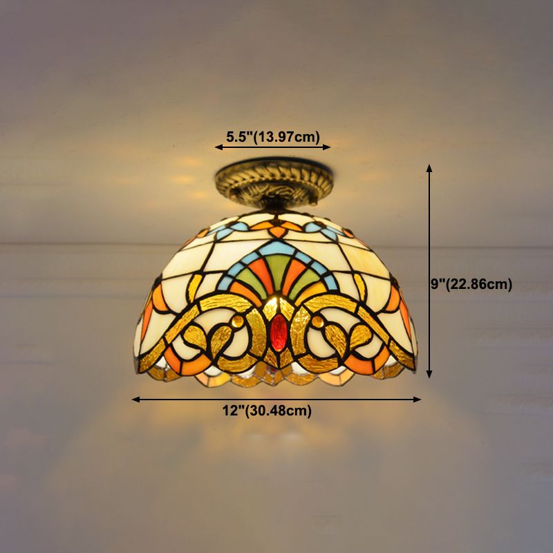 1 Light Bowl Ceiling Lamp Tiffany Style Glass Ceiling Lighting for Living Room