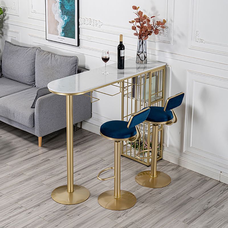 Glam Faux Marble Bistro Table Indoor Iron Double Pedestal Bar Dining Table with 3-Shelf