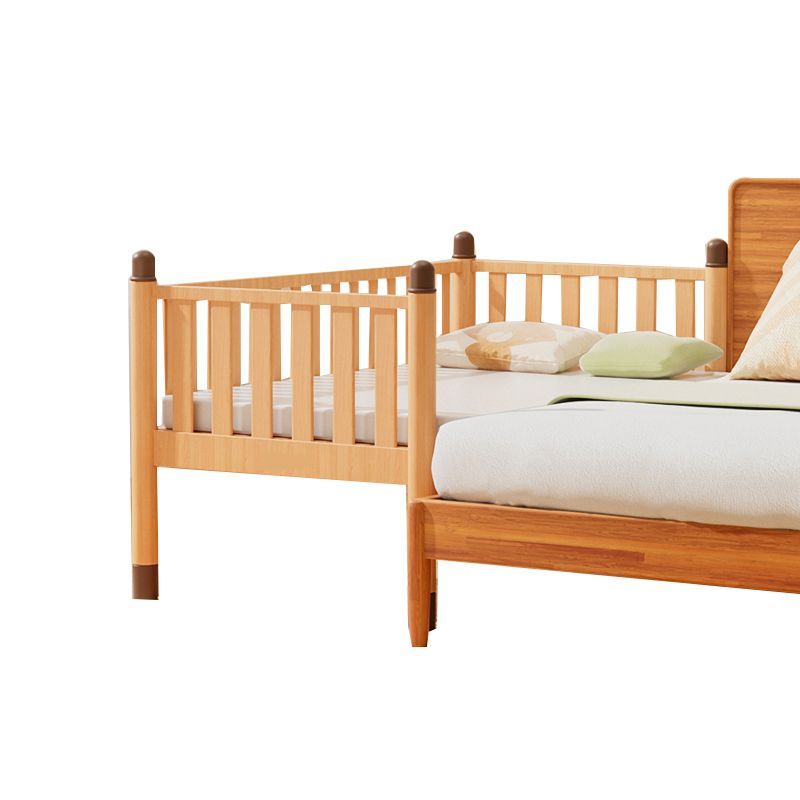 Scandinavian Brown Nursery Crib Wooden Nursery Bed with Guardrail