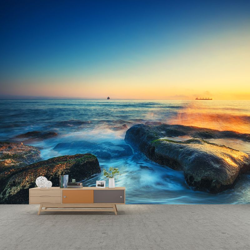 Tropix Sunset Seascape Wall Mural Blue-Yellow Ebb Tide Wall Decor for Living Room