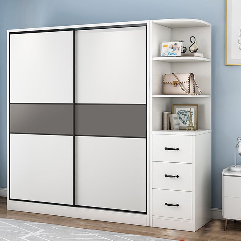 Modern Closet with Shelves Wooden High Gloss Coat Locker in White