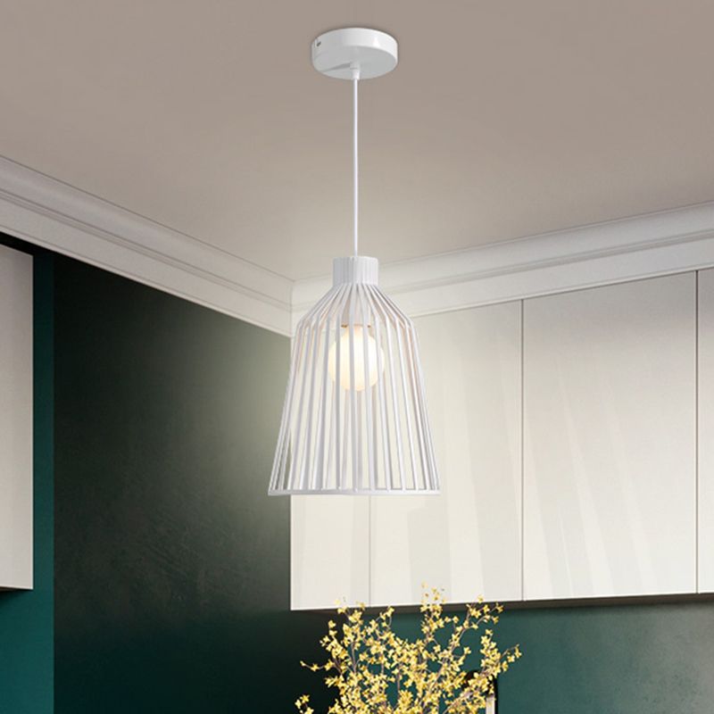 Éclairage pendentif 1-Light avec une cloche Cage en métal Métal de style nordique îlot de cuisine lampe suspendue en gris / blanc / café