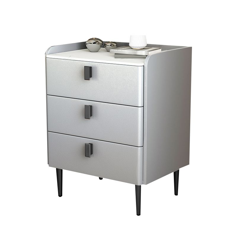 Contemporary Bed Nightstand Stone Bedside Cabinet with 3 Drawers