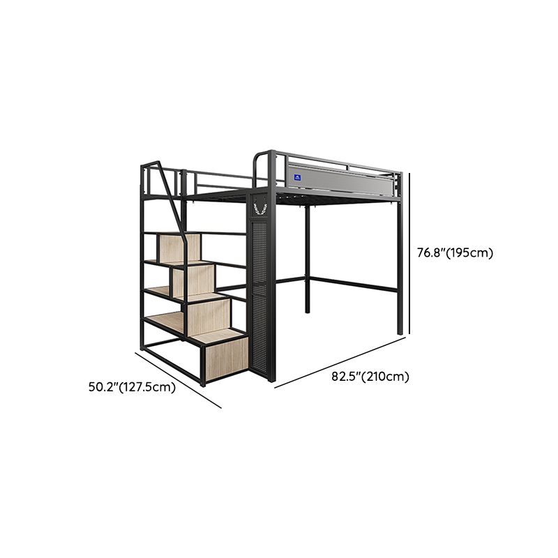 Metal High Loft Bed with Stairway Black Finish Mattress Included Loft Bed