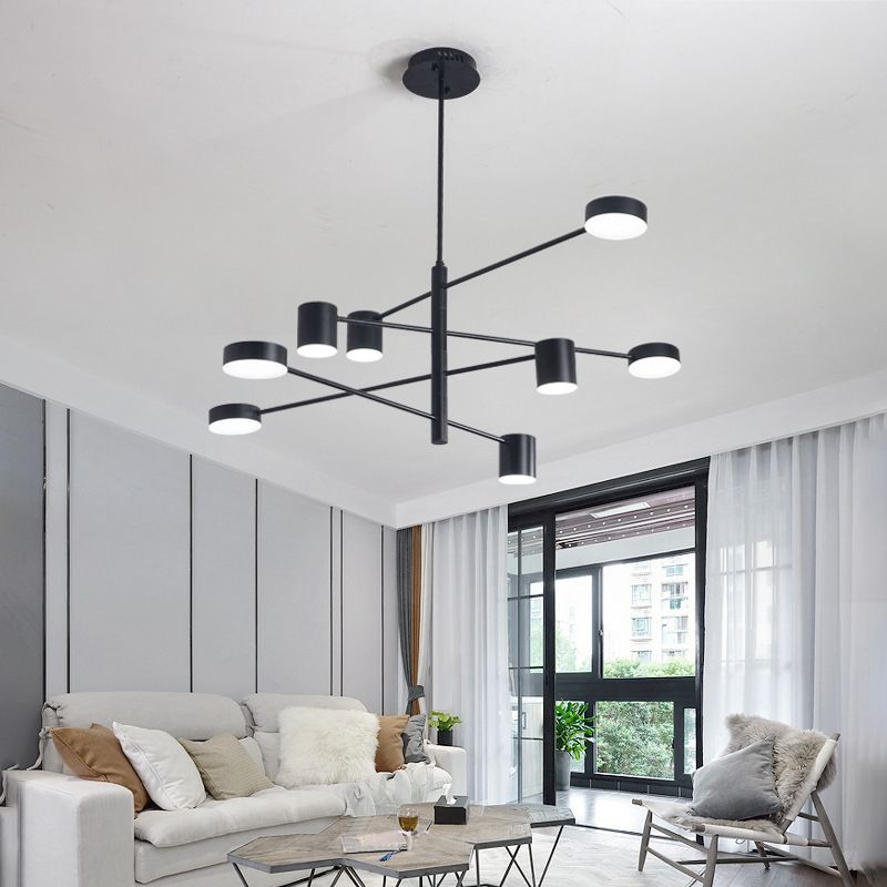 Black Metal Linear suspendu lustre Light Modern Drum Shade LED Plafond Chandelier pour le salon