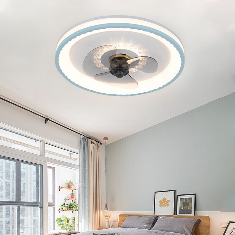 Nordic Style Iron Ceiling Fan Lamp Circle Ceiling Fan Light with Acrylic Shade for Bedroom