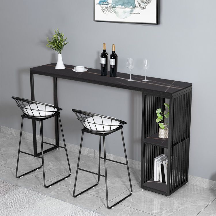 Stone Contemporary Cocktail Bar Table with Storage Rectangle Counter Table