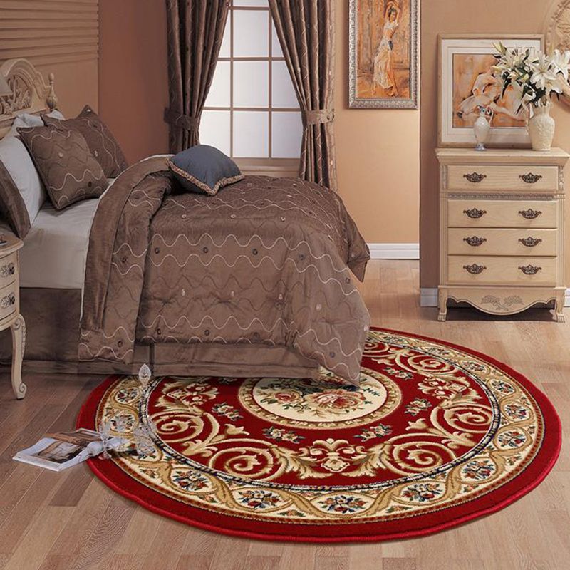 Round Floral Printed Rug Polyester Industrial Indoor Rug Stain Resistant Carpet for Adult's Bedroom