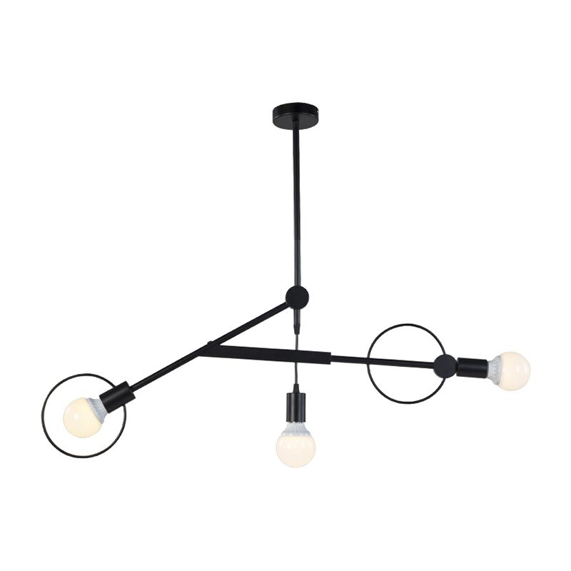 Simple Style Black Chandelier Bare Bulb Three Bulbs Metal Ceiling Pendant Light in Black for Shop