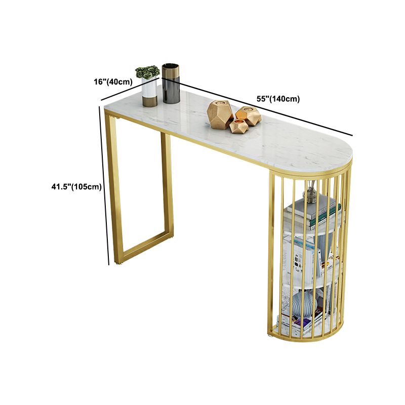 Gold Living Room Pub Height Dining Table Marble Contemporary Bistro Table with Storage