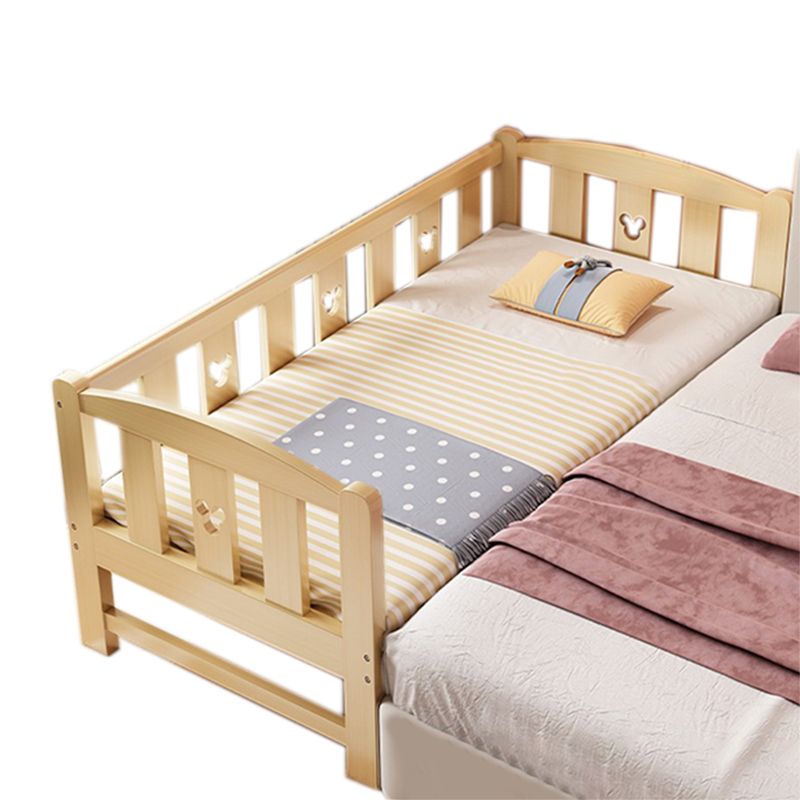 Scandinavian Pine Wood Kids Bed in Natural with Guardrails and Mattress