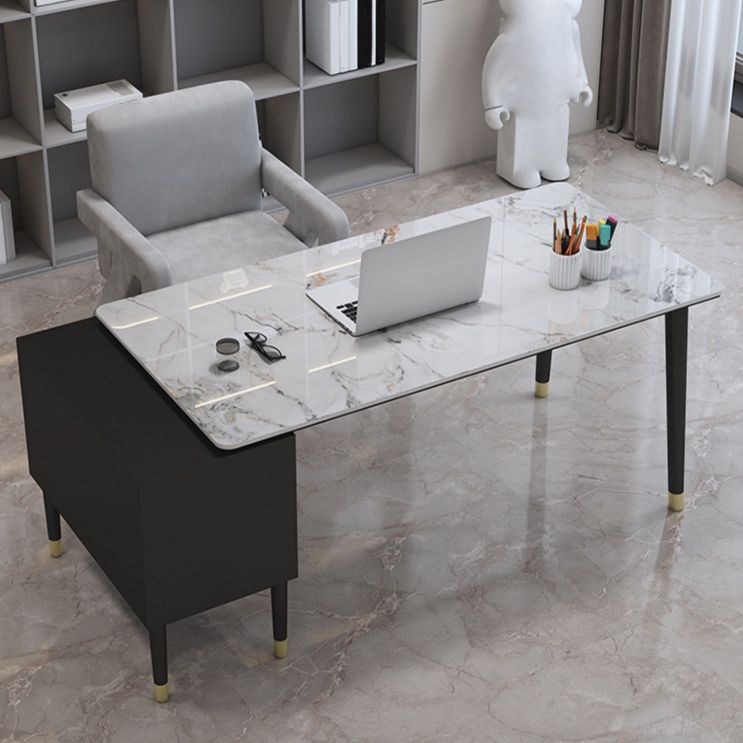 Glam Stone Office Desk Cabinet Included Writing Desk for Office