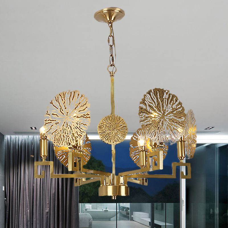 Metal Gold Chandelier Light Fixture Lotus 6/8/10 Lights Colonialism Down Lighting Pendant