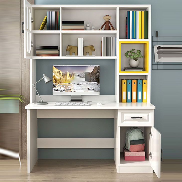 Contemporary Wooden Writing Desk with Storage Shelves and Hutch