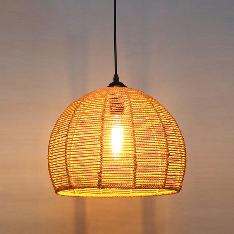 Shaded Restaurant Commercial Pendant Lighting Loft Style Rope Beige Hanging Light Fixture