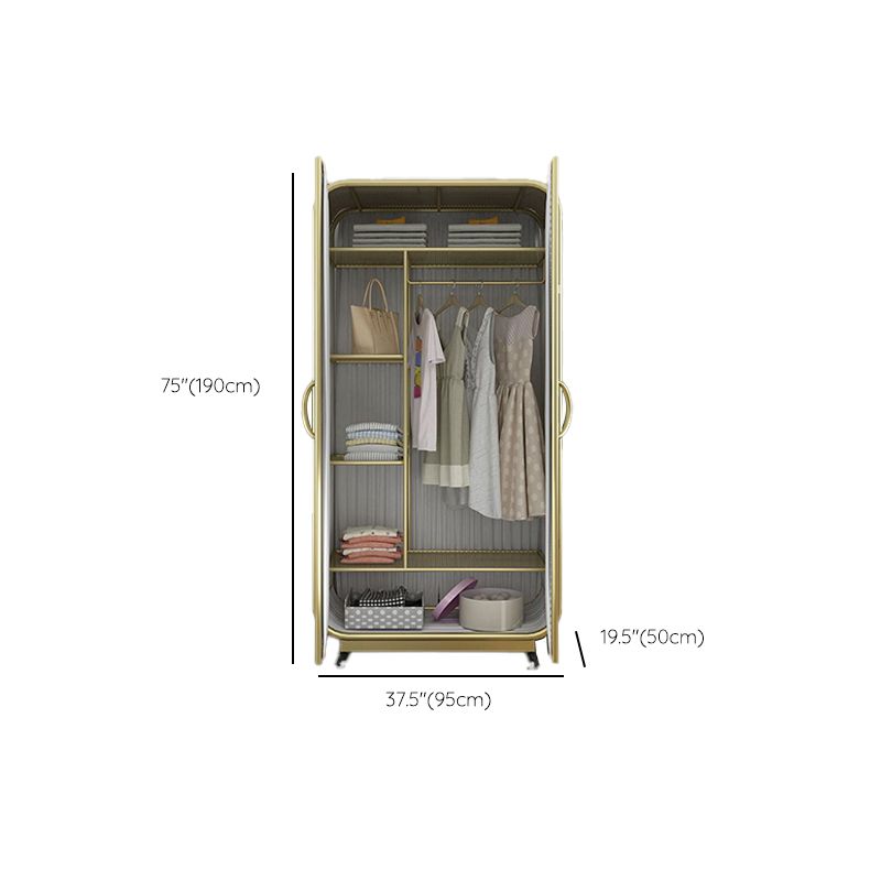 Modern Freestanding Wardrobe Armoire Metal Frame Wardrobe with Clothes Rail