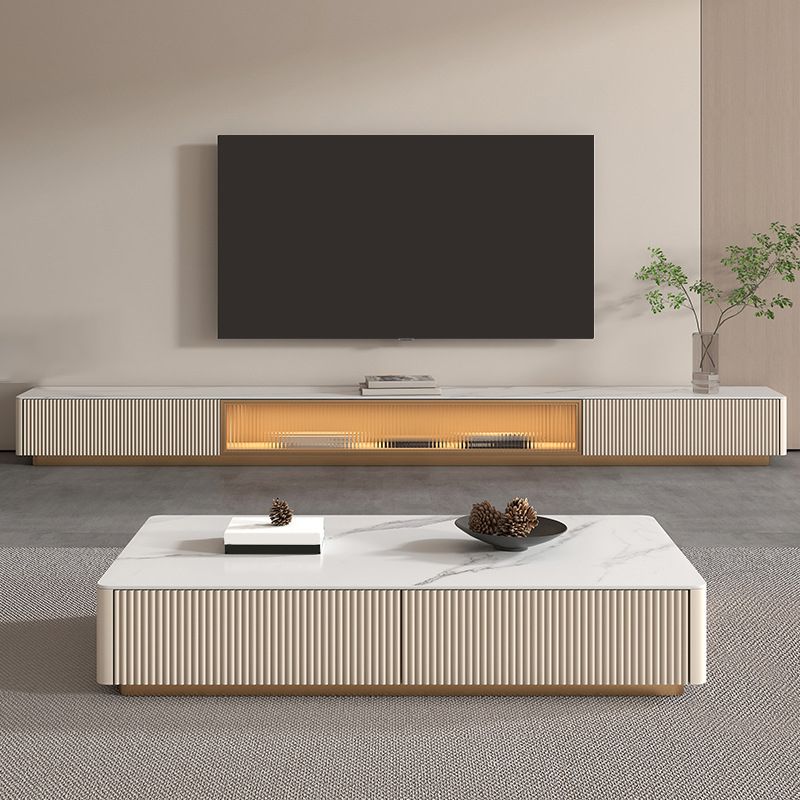 Stone TV Media Console Contemporary TV Console with 2 Drawers