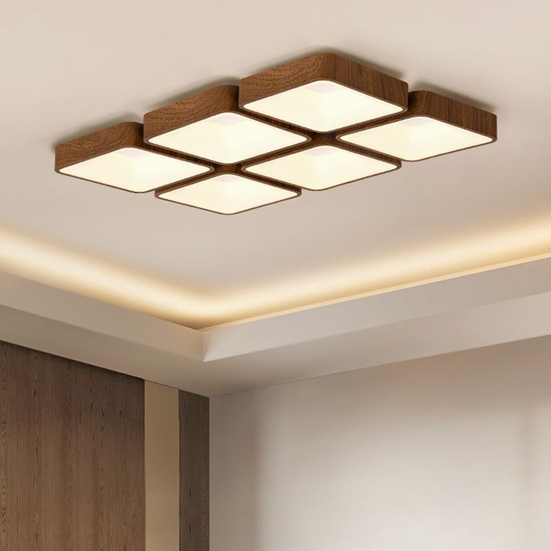 Geometry Shape LED Ceiling Lamp Modern Wood Flush Mount for Bedroom Living Room