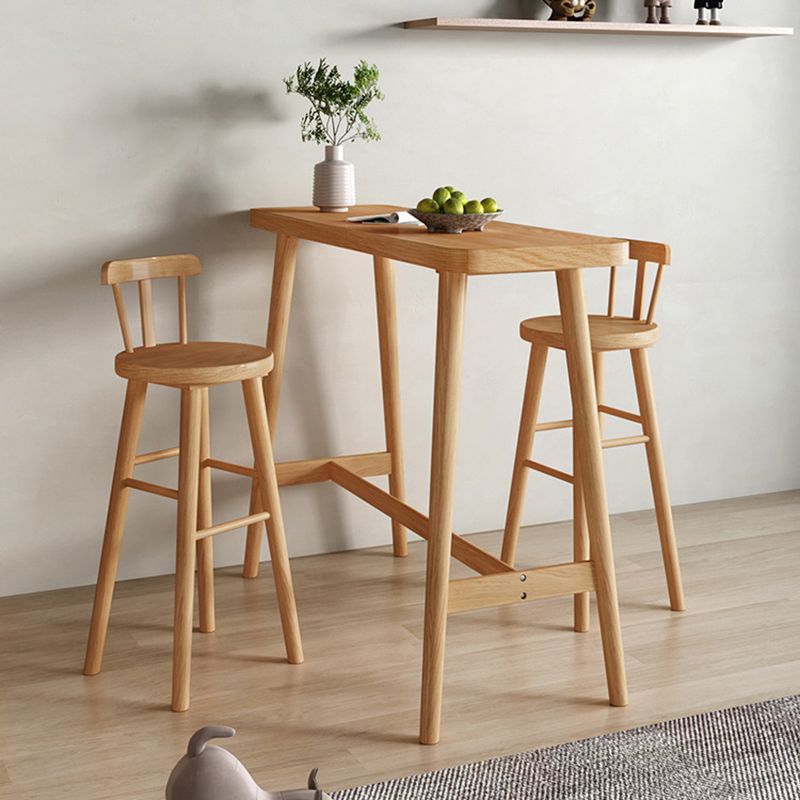 Modern Rectangular Bar Table Solid Wood Bistro Table with Trestle Base