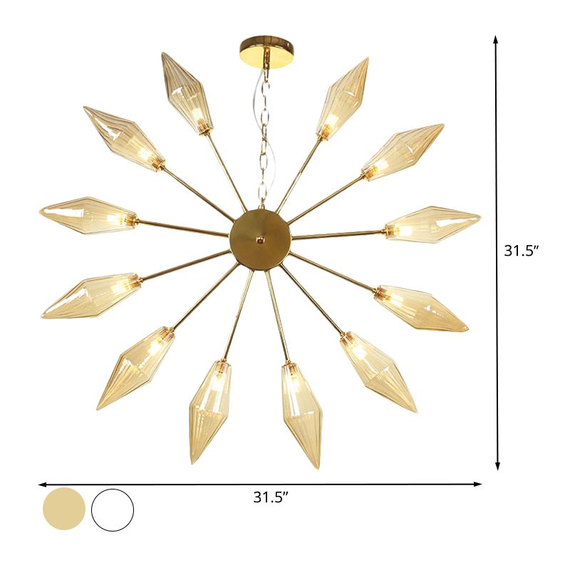 6/9/12 Lights Chandelier Lamp Industrial Sputnik Amber/Clear Glass Ceiling Light Fixture in Black/Copper/Chrome