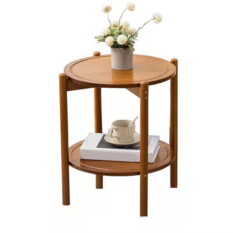 4 Legs End Table Wood Round Side End Table with Shelves for Living Room