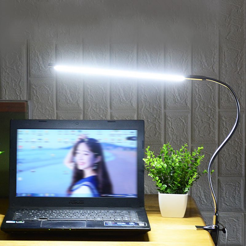 Adjustable Linear Metal Task Lamp Modern LED Silver Desk Light with Clamp for Study Room