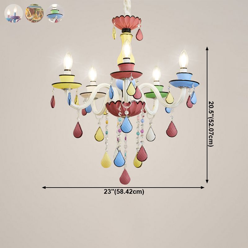 Candlestick Chandelier Lighting Macaron Metal Multicolored Hanging Lamp for Living Room