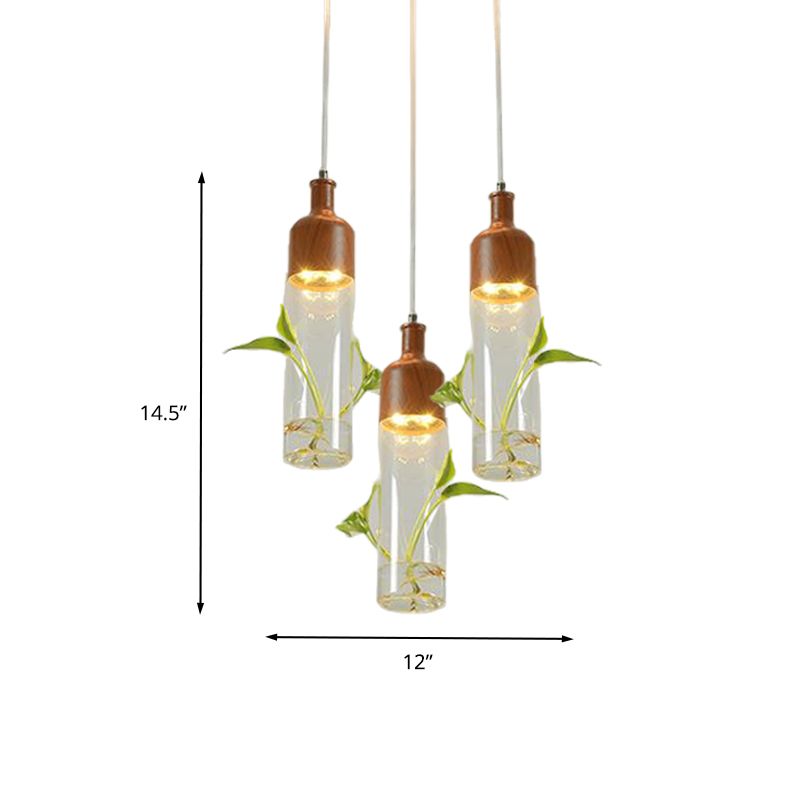 Antieke wijnflescluster hanger 3/5/7 bollen metaal LED plafondlicht in bruin met ronde/lineaire luifel