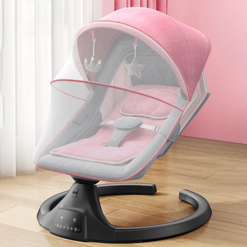 Modern Metal Rocking Oval Electric Crib Cradle with Canopy Pillow