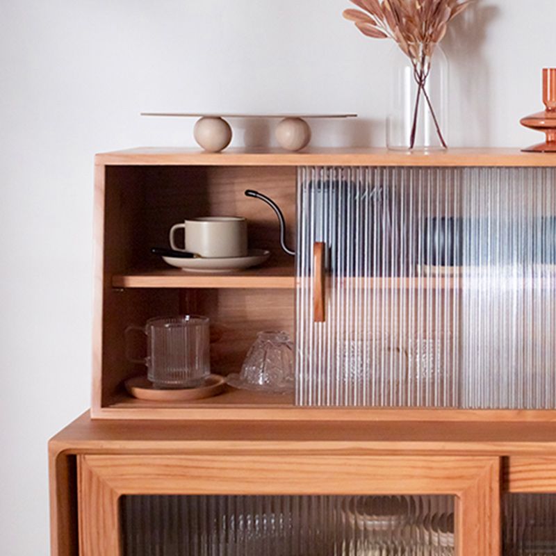 Pine Wood Dining Server Modern Kitchen Sideboard with Glass Door