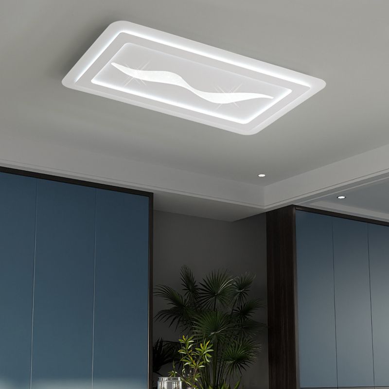 Modernism Flush Mount Rectangular Ceiling Mounted Fixture in White for Bedroom