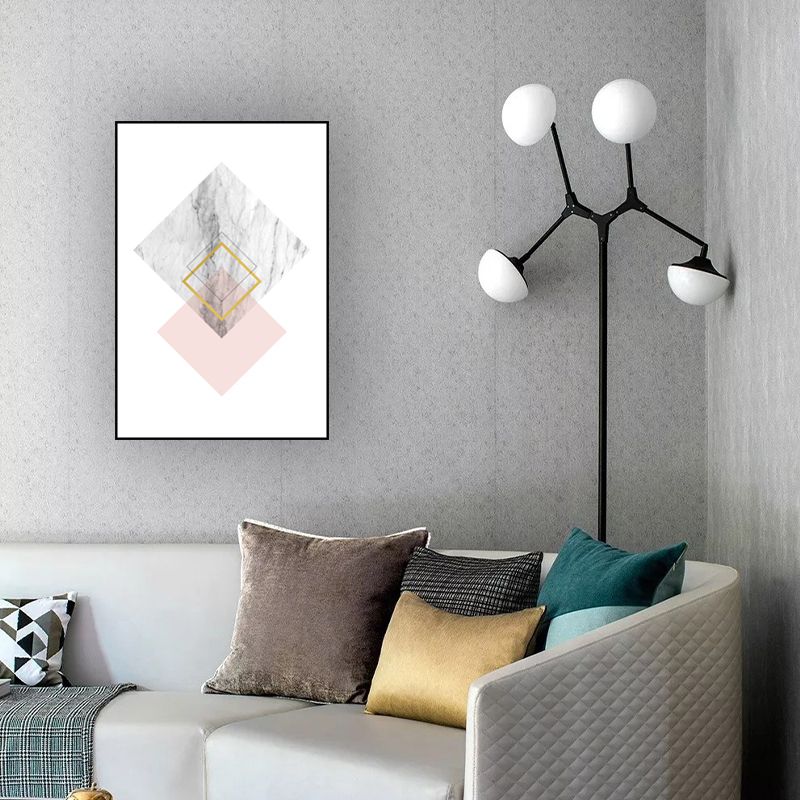 Pink Rhombus Pattern Canvas Textured Nordic Girls Bedroom Wall Art Print on White