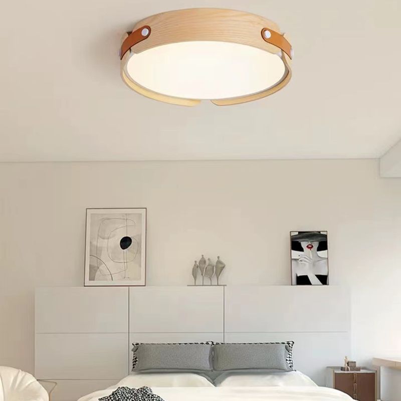 Modern Single Beige Flush Mount Lighting Wooden Ceiling Light for Living Room