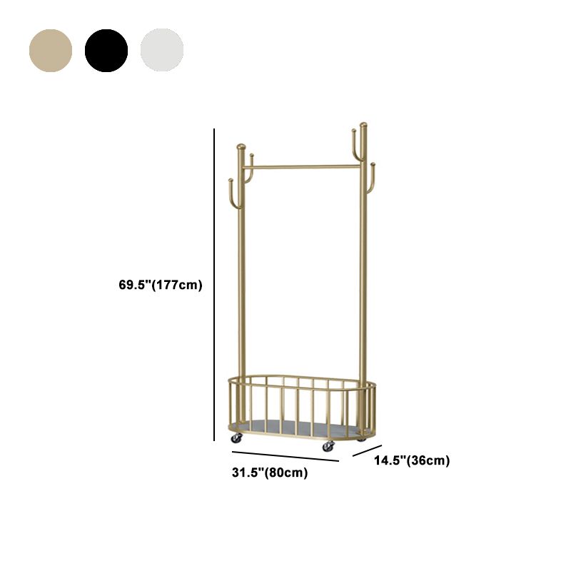 Coat Rack Contemporary Metal Hooks Champagne Hall Tree With Basket Storage