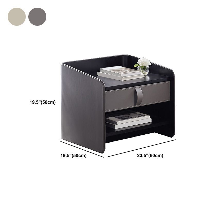 Contemporary Faux Leather Nightstand 1 - Drawer Nightstand with Wood Accents