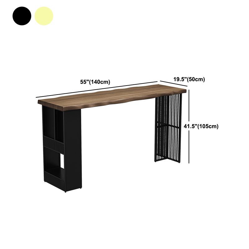 Pine Wood Top Rectangle Bar Table Industrial Bar Table with Double Pedestal in Black