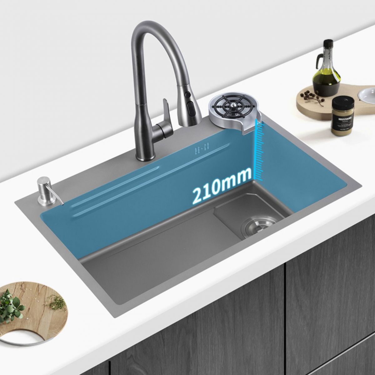 Contemporary Style Kitchen Sink Single Bowl Kitchen Sink with Rectangle Shape