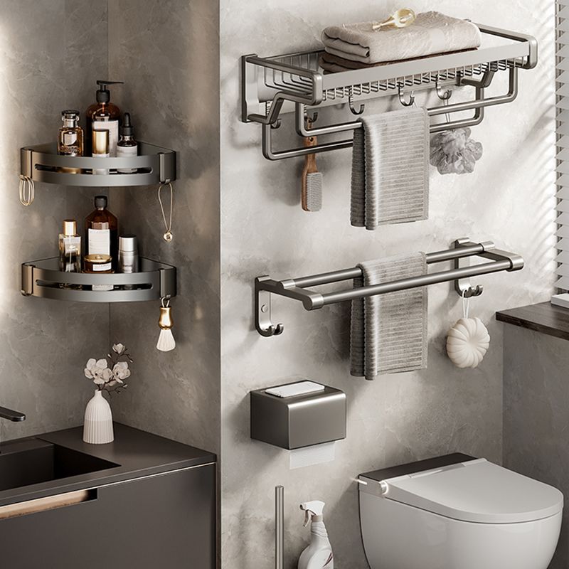 Contemporary Bath Hardware Set in Stainless Aluminum Matte Gray Robe Hooks/Towel Bar