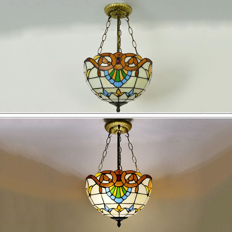 Domed Chandelier Lighting Fixture Tiffany-Style Multicolored Stained Glass Chandelier Pendant Light