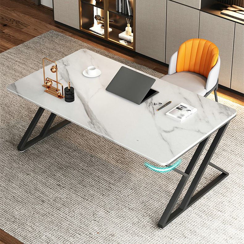 Modern Style Office Desk Sintered Stone Writing Desk with Metal Legs for Home