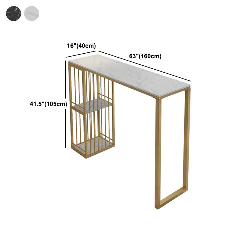 Artificial Marble Bar Table 42-inch Height Glam Style Bistro Table with Storage Rack